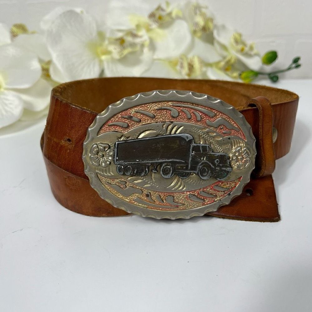 Truck Buckle Leather Belt 36in waist